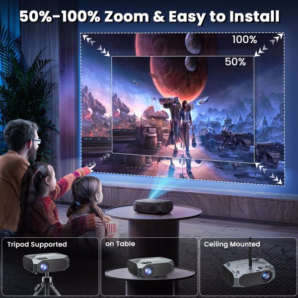 Proyector con wifi 5G y BT, compatible con 4K, PC, TV Sticks y PS5.