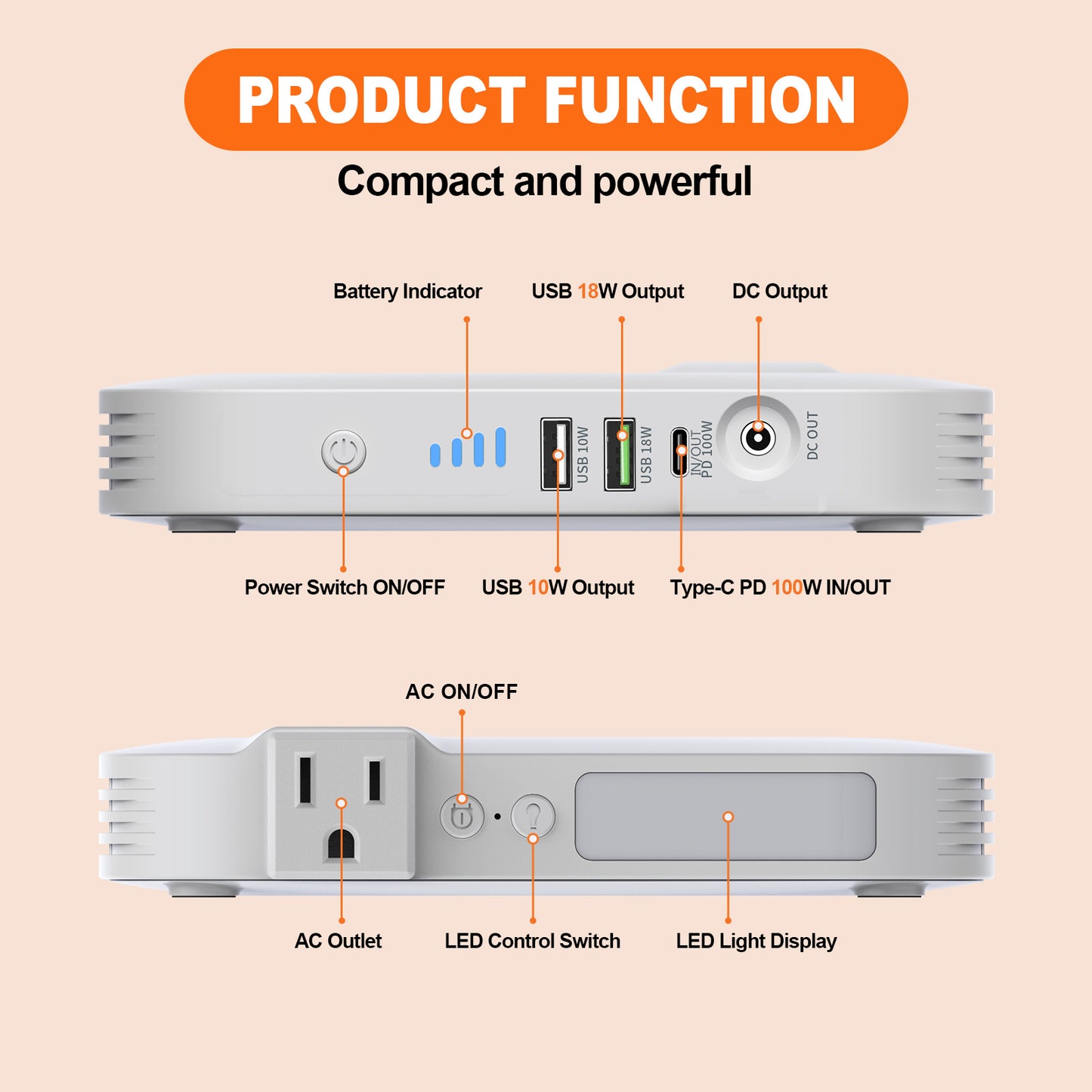 Estación de energía portátil, 100 W, 88,8 Wh, 24 000 mAh